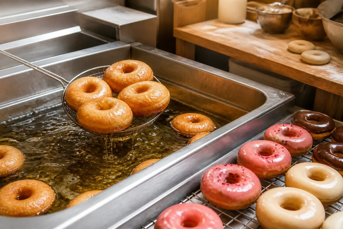 Beignets ronds dorés sortant d&rsquo;un bain de friture traditionnel